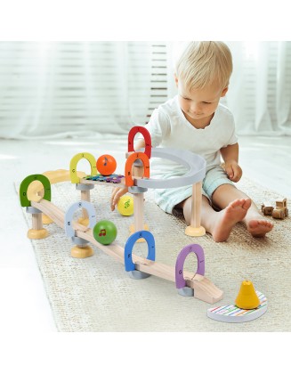 Children's wooden track ball game big building blocks